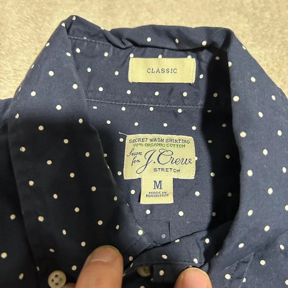 J. Crew Button Down Shirt Mens M Navy Blue Polka Dot Secret Wash AA2622